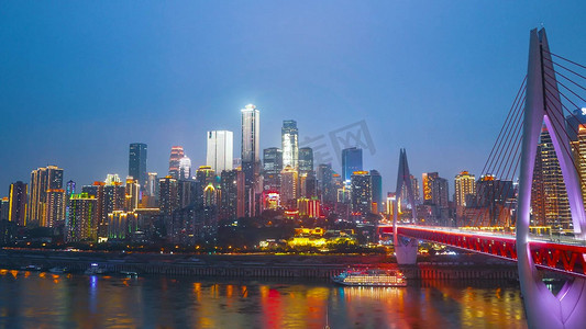 实拍重庆渝中区CBD商务区日转夜摄影
