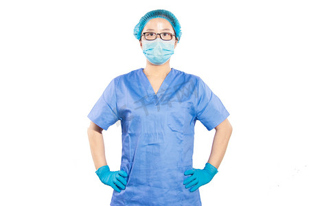 医疗日常女外科大夫手术室叉腰摄影图配图