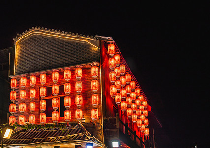 夜晚灯光素材摄影照片_洛阳应天门夜晚灯笼古建筑夜景摄影图配图