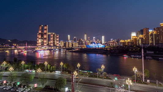 重庆渝中江北嘴CBD两江夜游日转夜城市