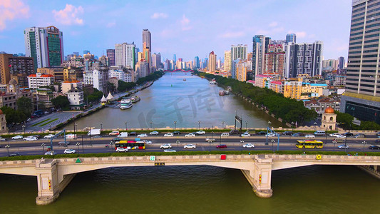 广州荔湾区人民桥城市交通航拍