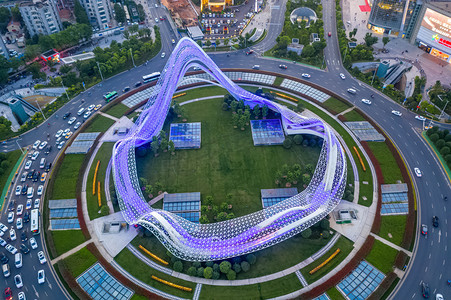 武汉城市建筑夜景地标建筑光谷广场俯视航拍摄影图配图
