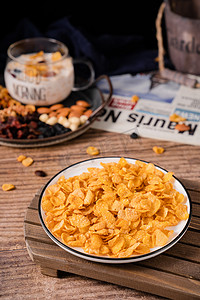 玉米片坚果零食早餐食品摄影图配图