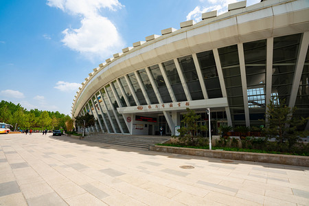 牛头外形摄影照片_世界读书日白天城市建筑图书馆外形摄影图配图