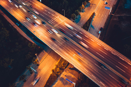 街道夜晚交通沿江大道航拍摄影图配图武汉光谷步行街人行道大气俯视
