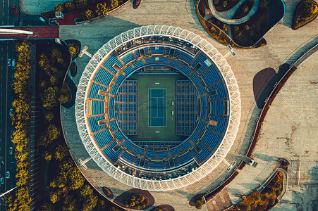 武汉城市建筑夕阳建筑网球中心航拍摄影图配图