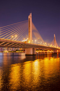 海珠桥夜景摄影照片_广州珠江海印大桥网红桥高架桥摄影图配图