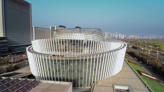 航拍淮安市地标建筑大剧院