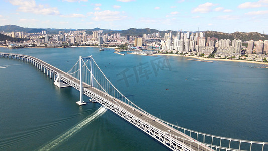 香港地标摄影照片_航拍星海湾大桥全景大连城市地标建筑