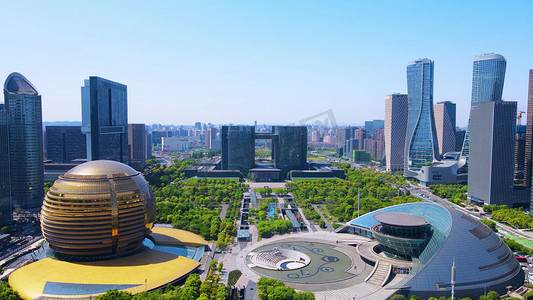 震撼航拍杭州市民中心cbd商务大楼建筑