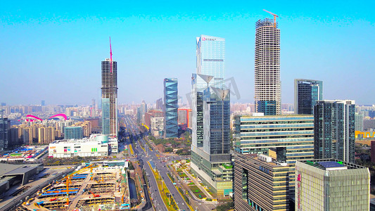 航拍南京河西cbd地标商务金融中心