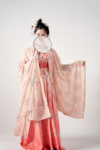 汉服中国风汉服文化女子甩袖遮面摄影图配图