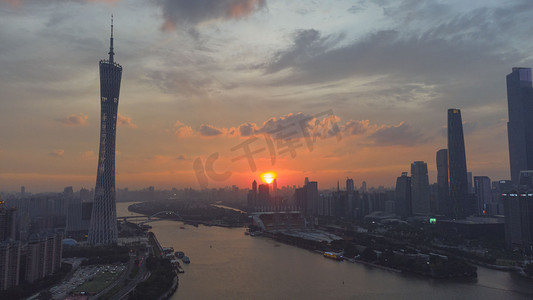 海珠桥摄影照片_CBD傍晚广州塔猎德桥航拍摄影图配图