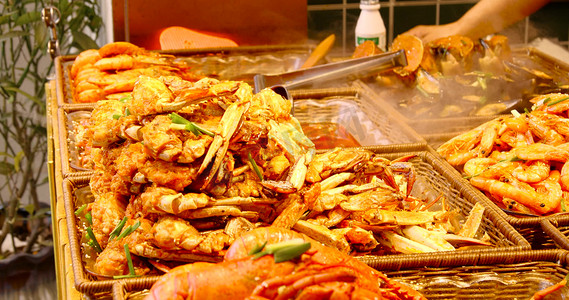 海鲜街边美食虾螃蟹龙虾海鲜合集