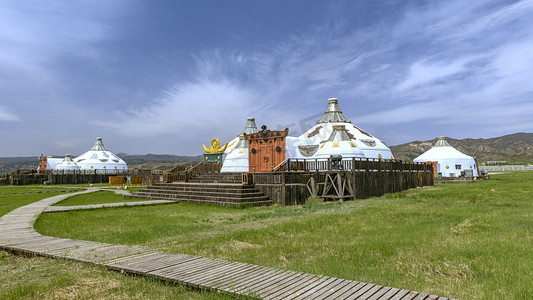 蒙古包外景上午蒙古包夏季素材摄影图配图