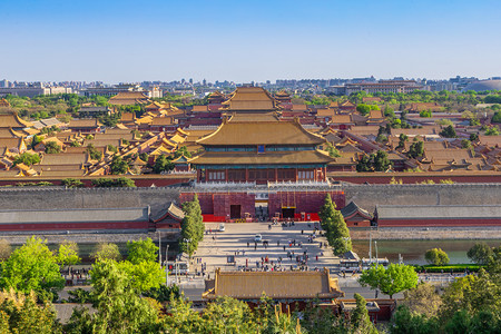 北京夕阳紫禁城故宫俯视摄影图配图