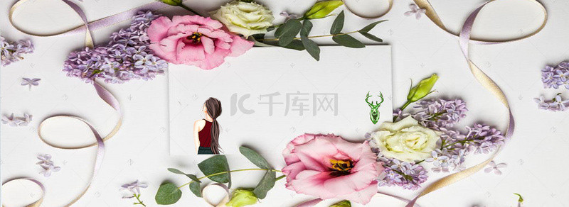 新娘捧花背景图片_婚礼与花简约彩色banner