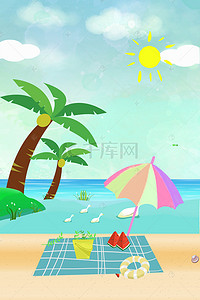 夏至海边背景图片_夏天海边度假吊卡