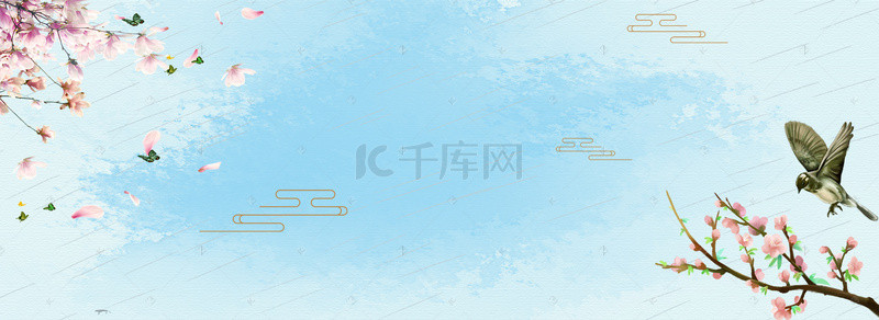 中国风水墨燕子背景图片_谷雨蓝色中国风食品燕子banner