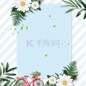 白色清新花卉背景图片_蓝色清新花卉夏日广告背景