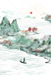 中式客厅装饰画背景图片_中国风山水意境装饰画
