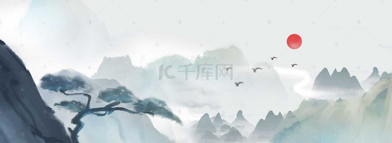 水墨山水简约清新背景图片_简约水墨中国风山水PSD分层banner