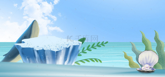 蓝色海洋海豚背景图片_电商护肤品蓝色海洋清新背景