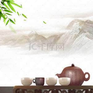 荷花主图背景背景图片_中国风茶具茶叶PSD分层主图背景素材
