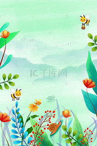 惊蛰节气背景图片_惊蛰蜜蜂春天风景海报背景