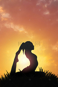 运动冥想背景图片_炫彩瑜伽动作人物剪影海报背景