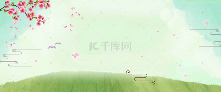 绿色清明背景图片_中国风踏青扫墓清明节浅色系背景海报