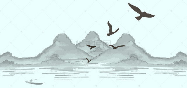 海鸟与鱼背景图片_中国风山水背景