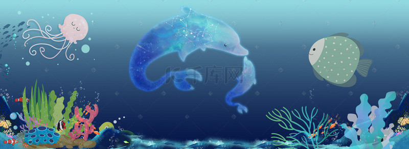 蓝色海底世界卡通背景