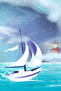 航海卡通背景图片_简约卡通国际航海日合成背景
