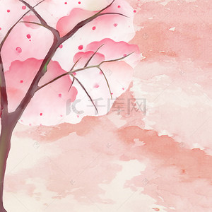 卡通水彩手绘樱花浪漫风景背景素材