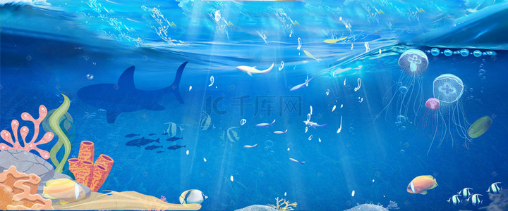 鱼类肠道背景图片_蓝色夏季冰爽海底世界背景
