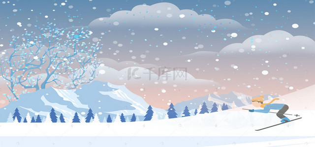 滑雪背景图片_滑雪蓝色卡通banner