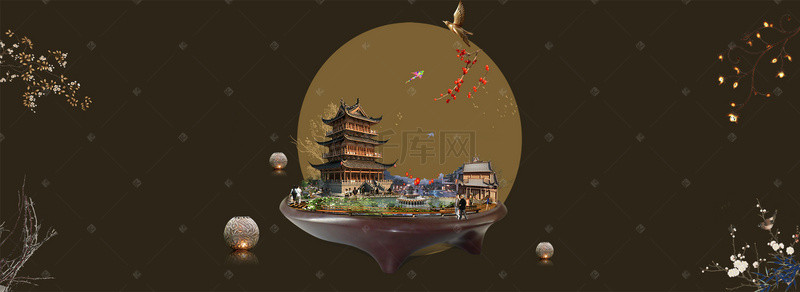 极简水彩背景图片_中式地产简约banner