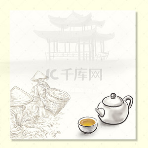茶叶背景图背景图片_茶叶茶杯复古背景促销主图