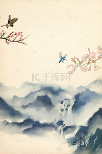 中国水墨文艺背景图片_春分海报手绘水墨画