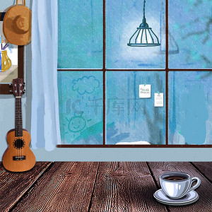 分层水杯背景图片_文艺窗户咖啡食品PSD分层主图背景素材