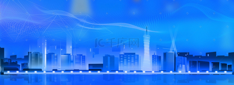 高楼建筑卡通背景图片_蓝色2.5D城市风范建筑背景