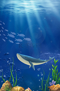 蓝色海洋鲸鱼背景图片_蓝色海洋动物广告设计背景图
