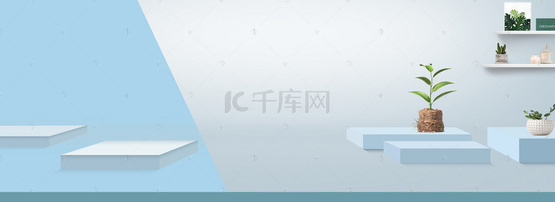 banner矩形背景图片_蓝色清新立体矩形banner