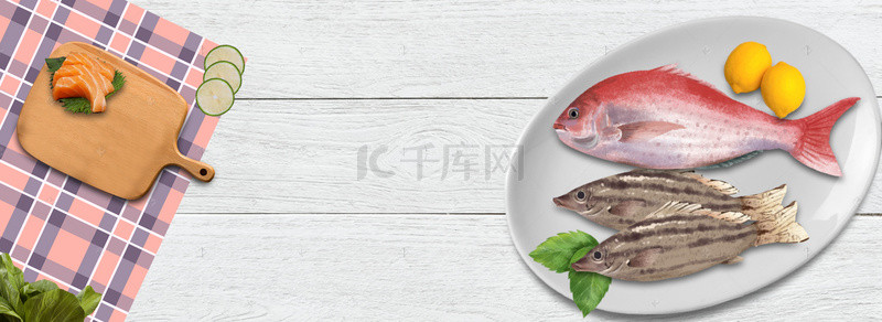 美食鱼海报背景背景图片_清新海鲜美食背景