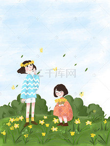 黄花背景图片_春季野外郊游女孩背景