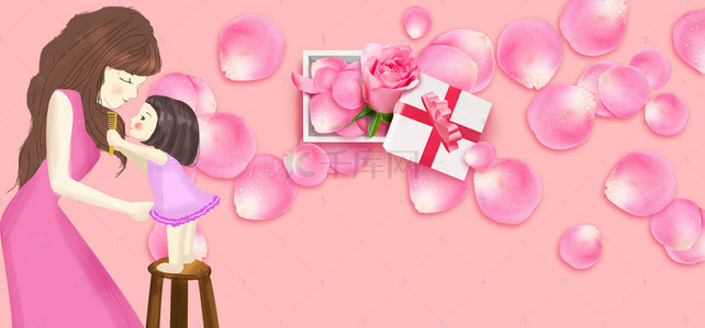 母婴广告背景背景图片_母亲节浪漫粉色花瓣清新简约广告背景