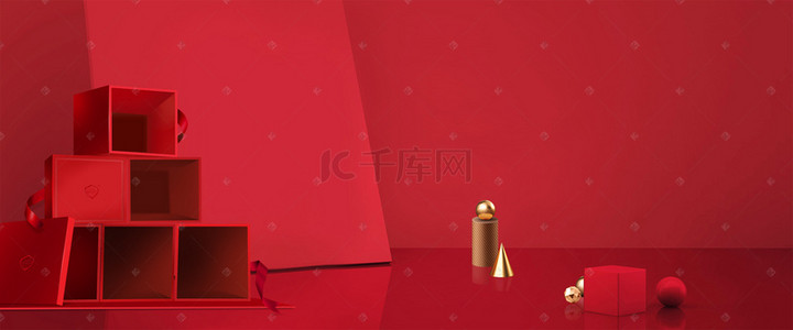 双12海报红色背景图片_淘宝双11全球狂欢节红色礼盒海报