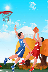 卡通组合背景图片_卡通毕业季打篮球广告背景