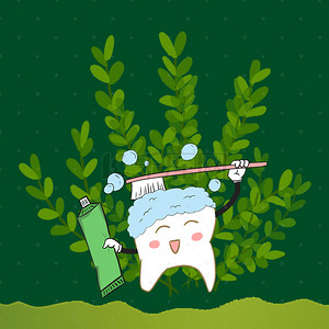 牙刷清洁背景图片_保护牙齿设计素材海报绿色背景素材